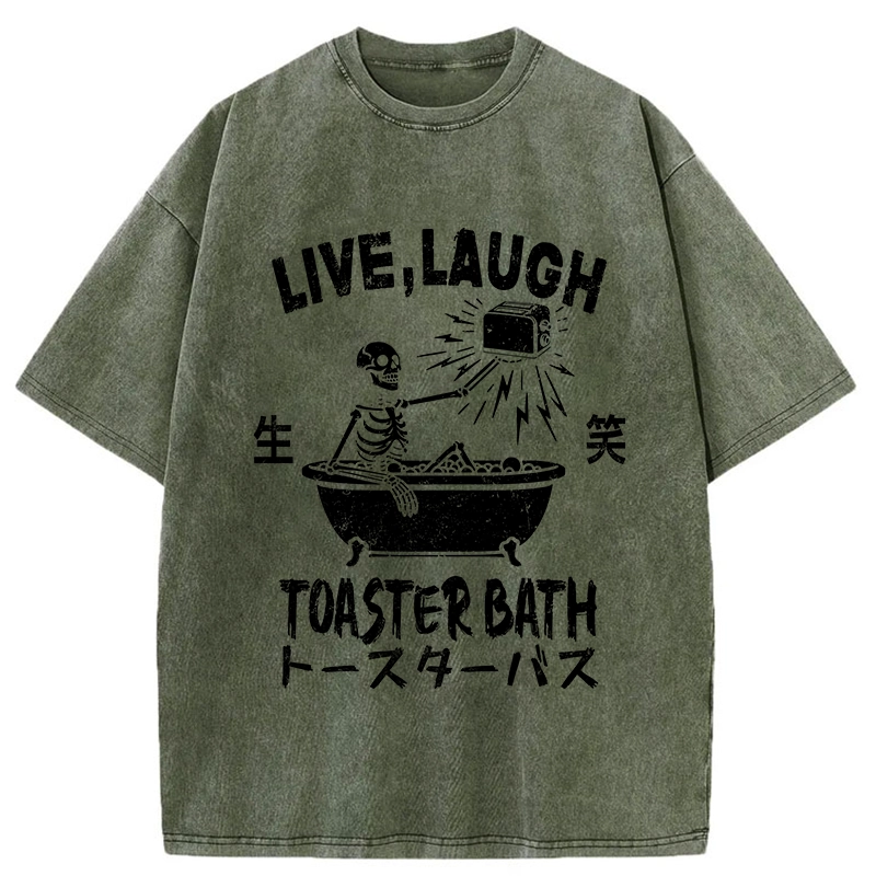 Modecanvas Funny Electric Shock Skeleton Washed T-Shirt-modecanvas