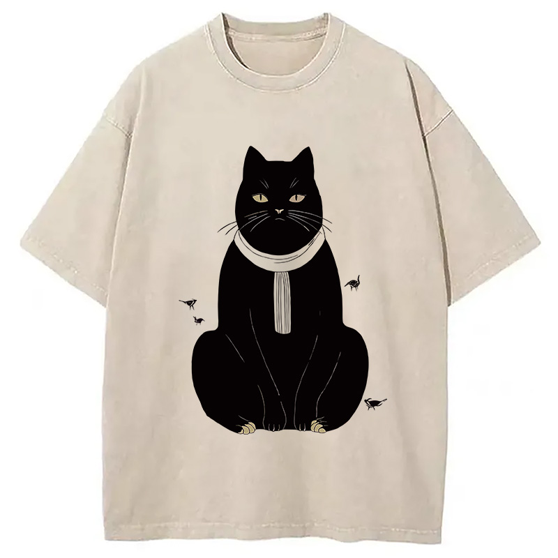 Modecanvas Japanese Cat With Scarf Washed T-Shirt
