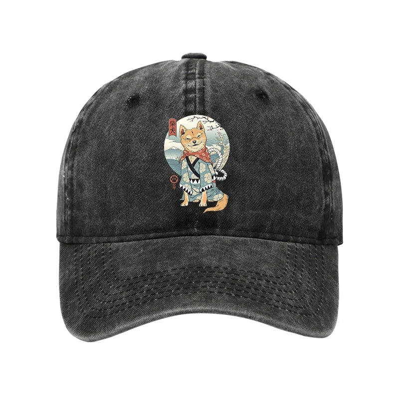 Modecanvas Samurai Shiba Dog Japanese Washed Cap-modecanvas
