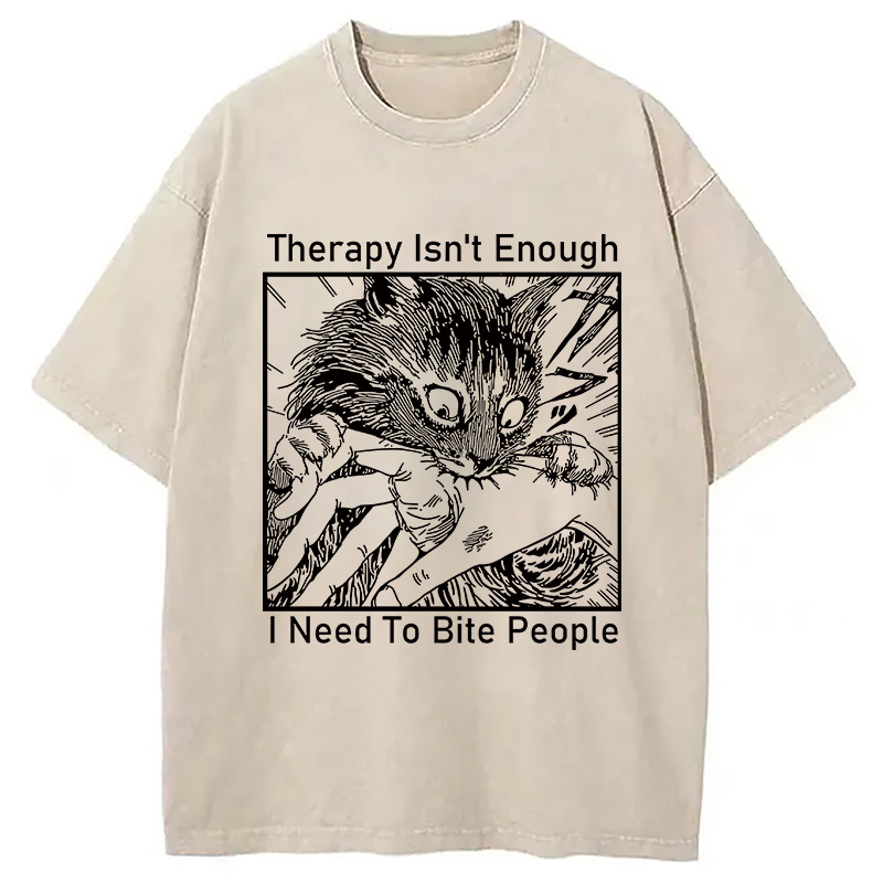 Modecanvas Japanese Cat Biting Washed T-Shirt