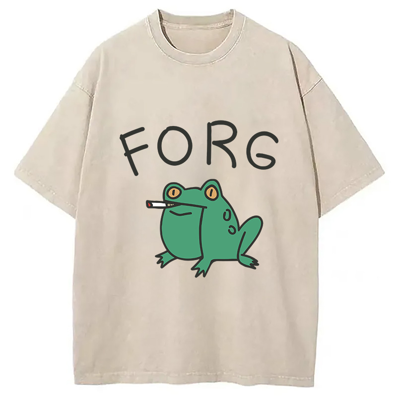 Modecanvas Smoking Frog Washed T-Shirt-modecanvas
