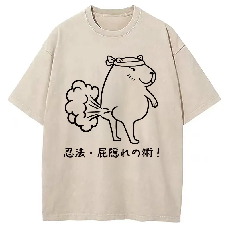 Modecanvas Funny Ninjutsu Fart Hiding Technique Washed T-Shirt