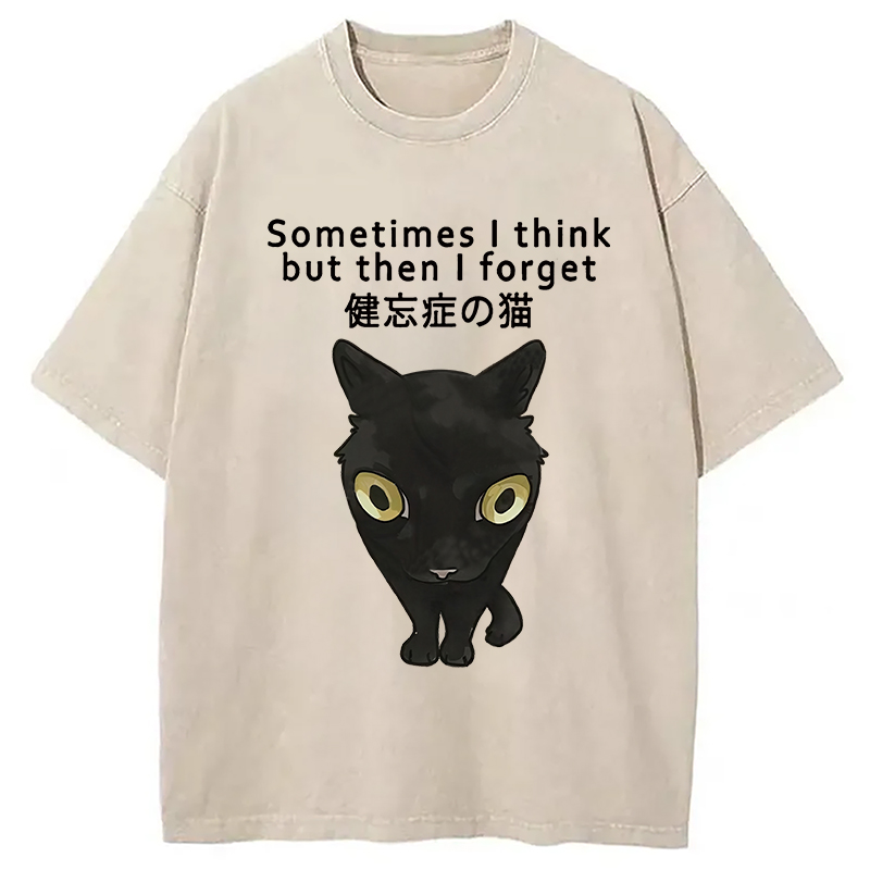 Modecanvas Amnesiac Cat Washed T-Shirt-modecanvas