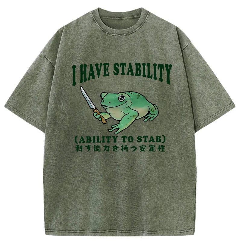 Modecanvas Mentally Stable Assassin Frog Washed T-Shirt-modecanvas