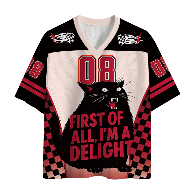 Modecanvas Roaring Black Cat Mesh Jersey-modecanvas