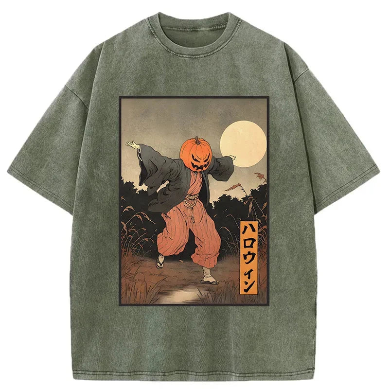 Modecanvas Japanese Pumpkin Monster Washed T-Shirt-modecanvas