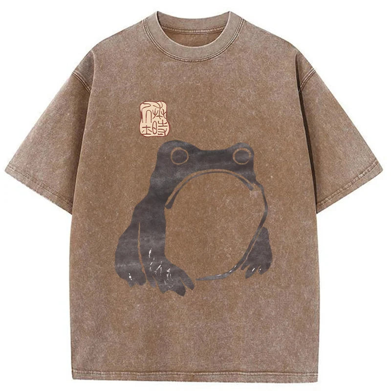 Modecanvas Matsumoto Hoji Woodblock Print Frog Washed T-Shirt-modecanvas