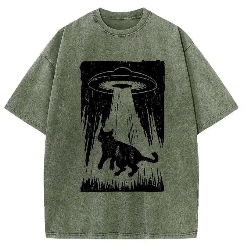 Modecanvas Cat Kidnapped By Aliens Washed T-Shirt