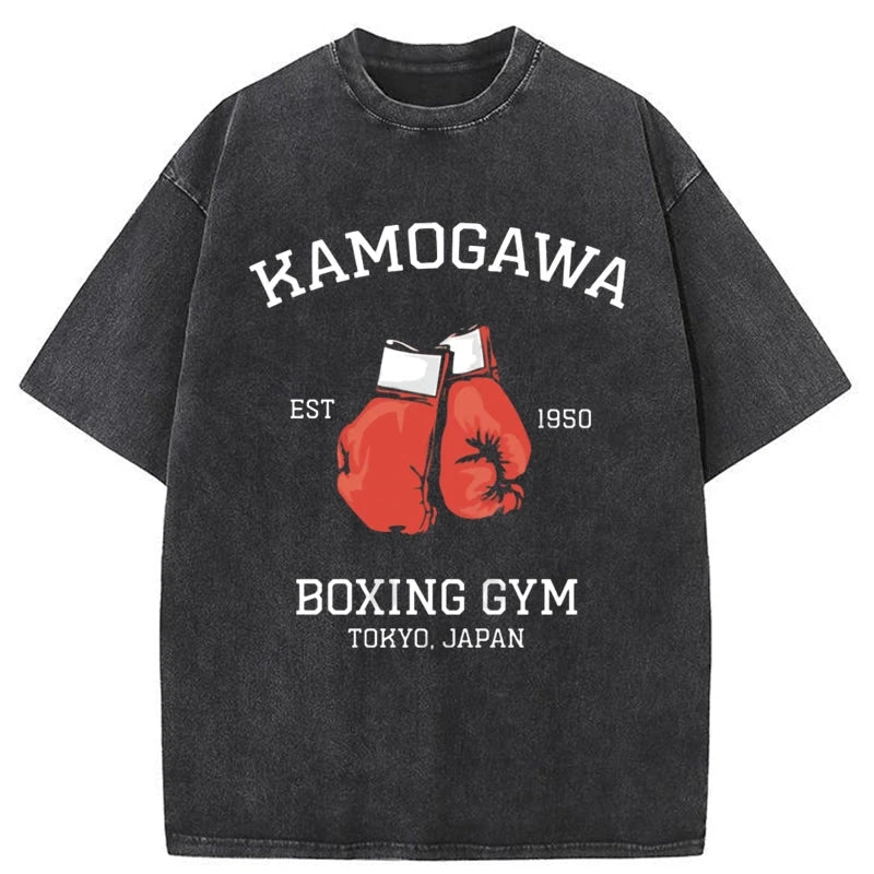 Modecanvas Retro Boxing Gloves Manga Anime Washed T-Shirt-modecanvas