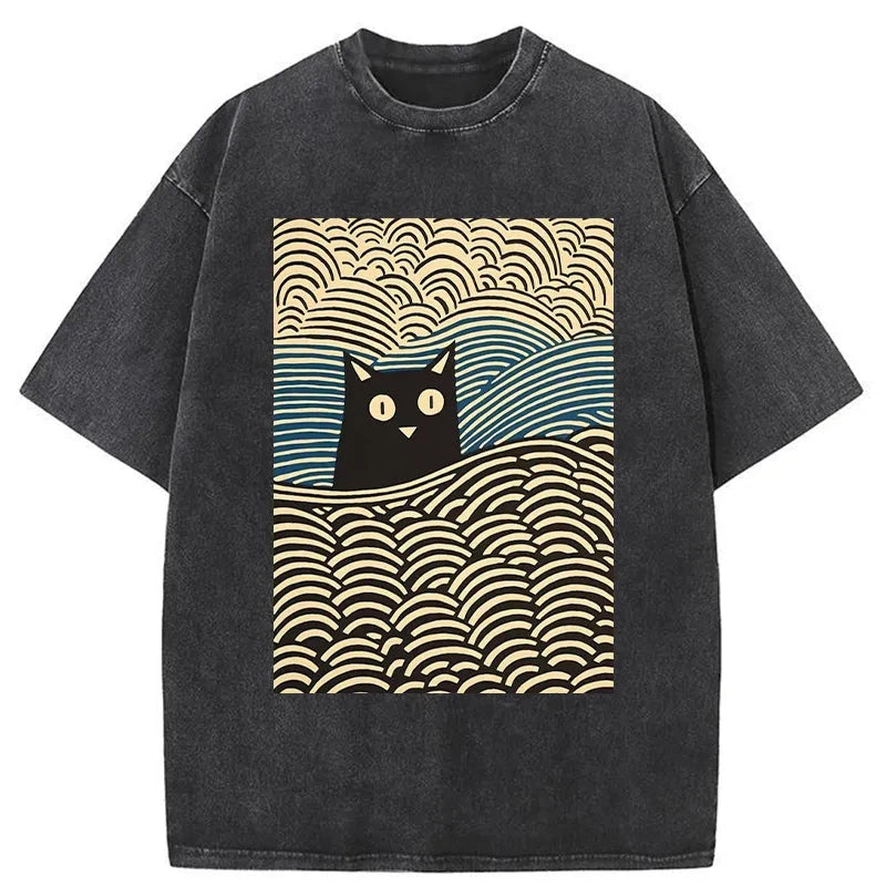 Modecanvas Kawaii Cat Japanese Washed T-Shirt-modecanvas