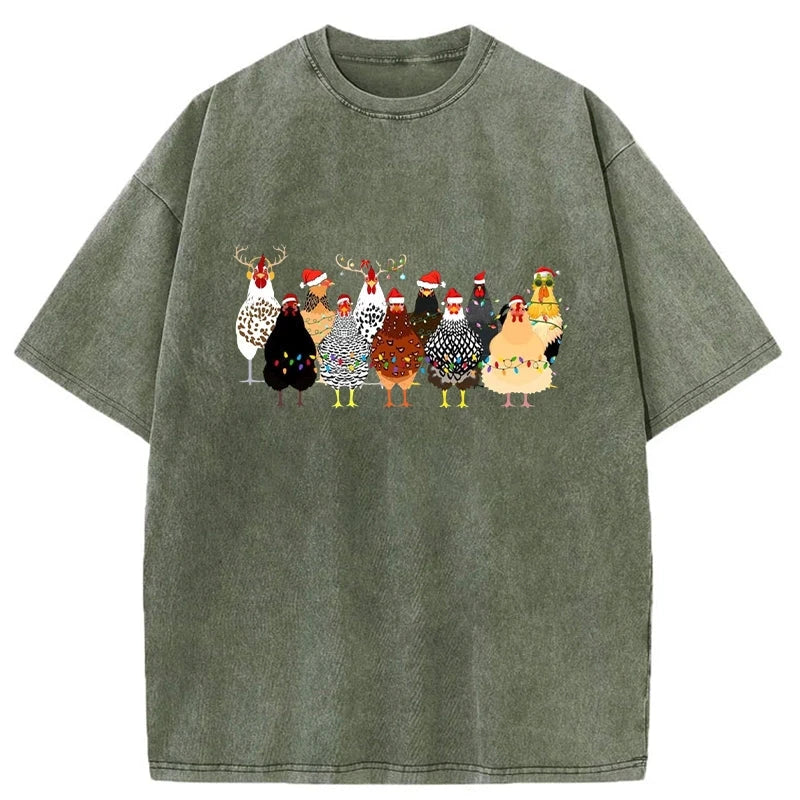 Modecanvas A Flock Of Christmas Chickens Washed T-Shirt