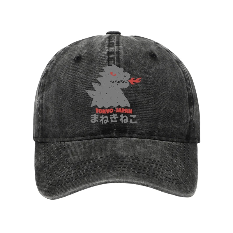 Modecanvas Japanese Fortune Cat Washed Cap-modecanvas