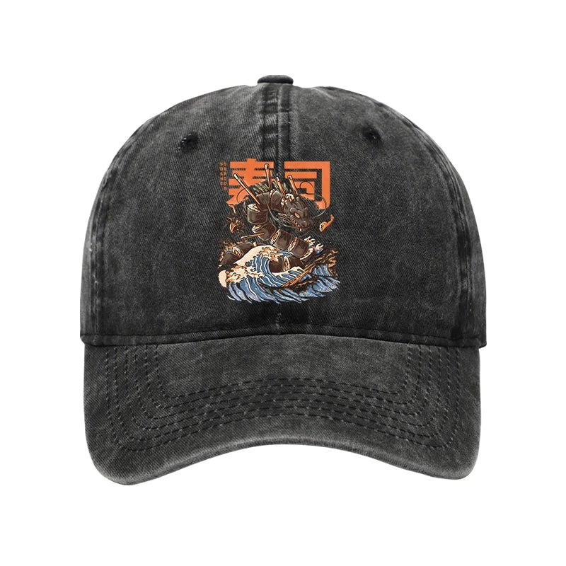 Modecanvas The Great Sushi Dragon Wave Washed Cap-modecanvas