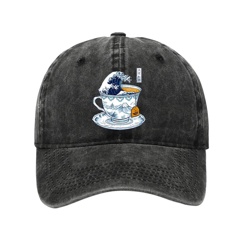 Modecanvas The Great Kanagawa Tea Wave Washed Cap-modecanvas