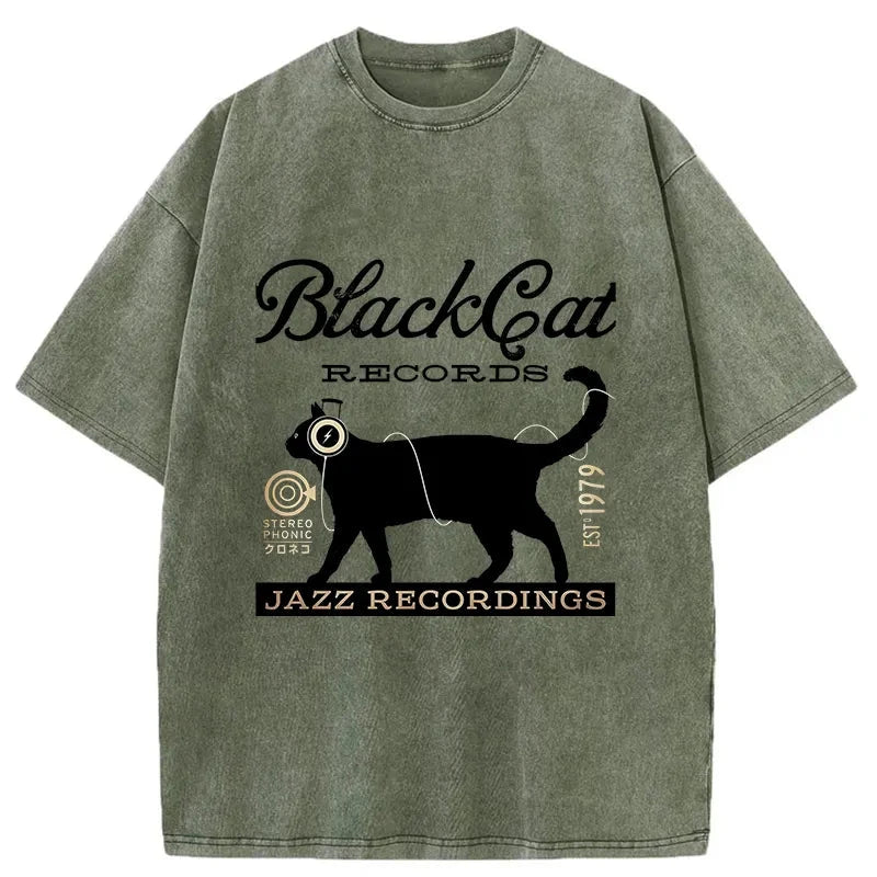 Modecanvas Black Cat Japan Washed T-Shirt-modecanvas