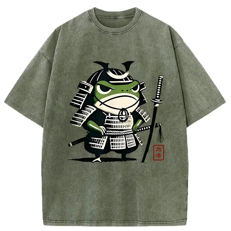 Modecanvas Frog Samurai Japan Washed T-Shirt