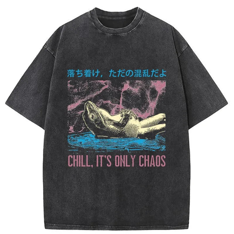 Modecanvas Stay Calm Frog Japanese DTG Printing Washed T-Shirt-modecanvas