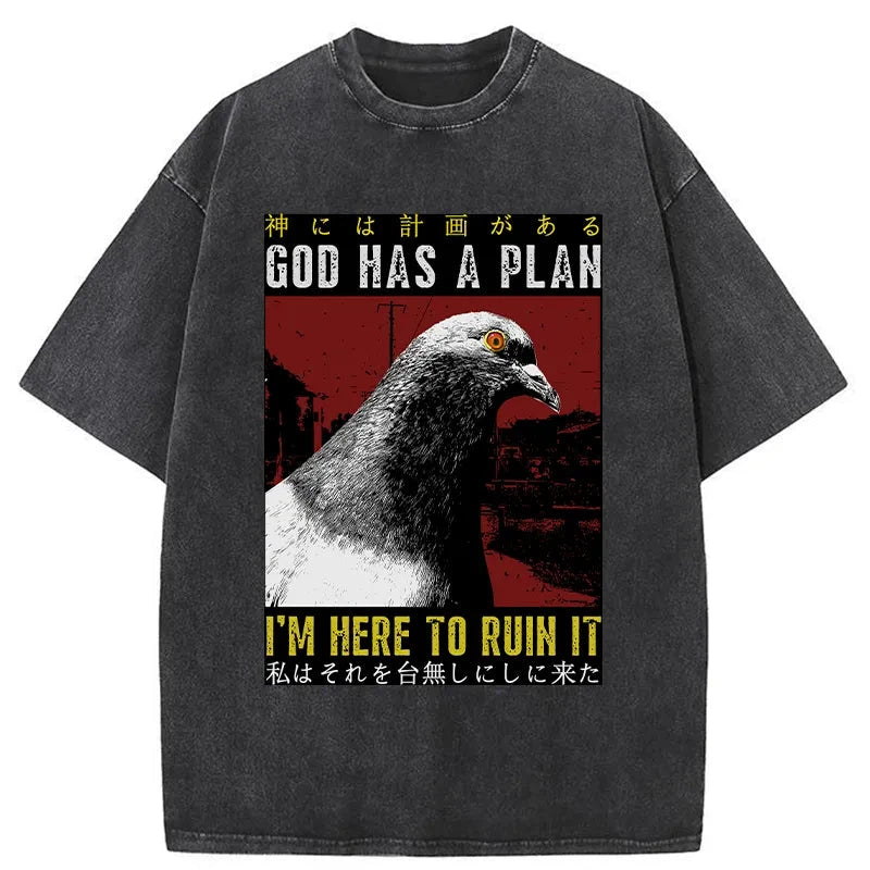 Modecanvas Pigeons That Want To Break The Plan Washed T-Shirt