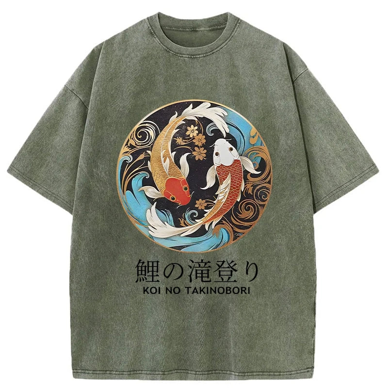 Modecanvas Two Koi Carps Washed T-Shirt
