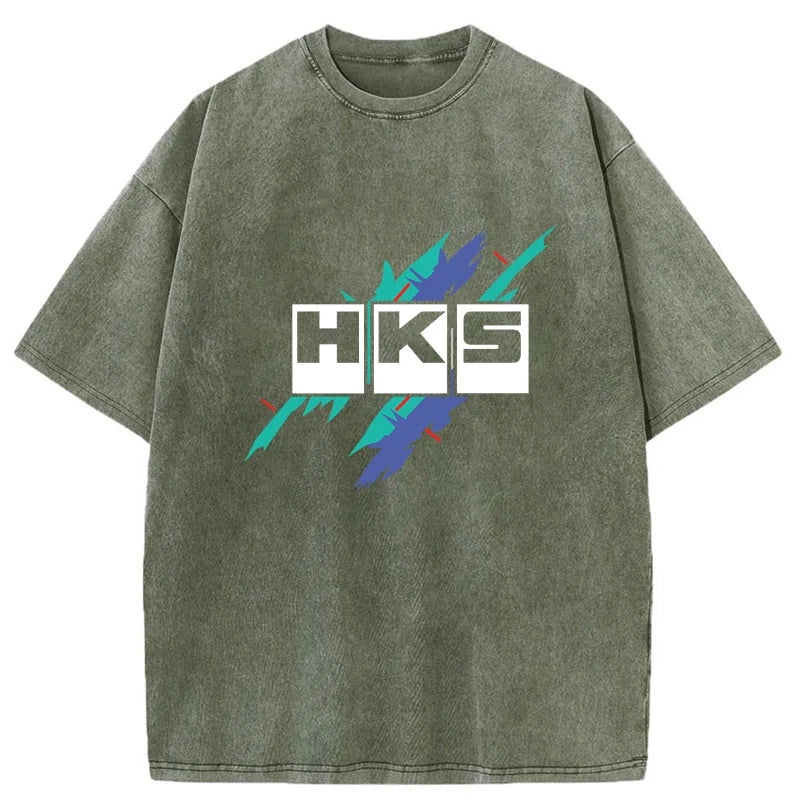 Modecanvas HKS Drifting Drag JDM Washed T-Shirt-modecanvas