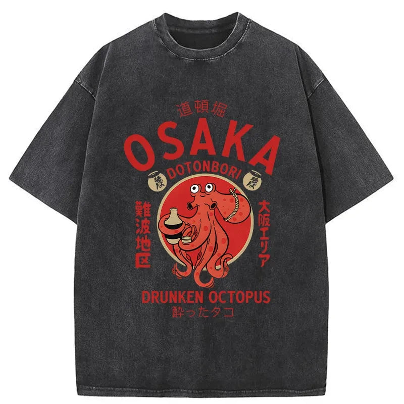 Modecanvas Drunken Octopus Japan Washed T-Shirt-modecanvas