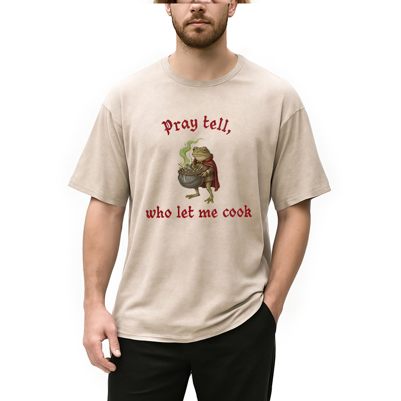 Modecanvas Pray Tell Funny Frog Meme DTG Printing Washed T-Shirt-modecanvas