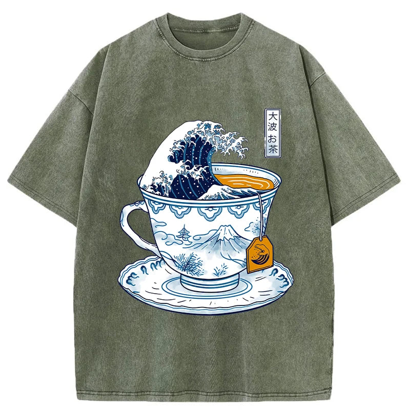 Modecanvas The Great Kanagawa Tea Wave Washed T-Shirt