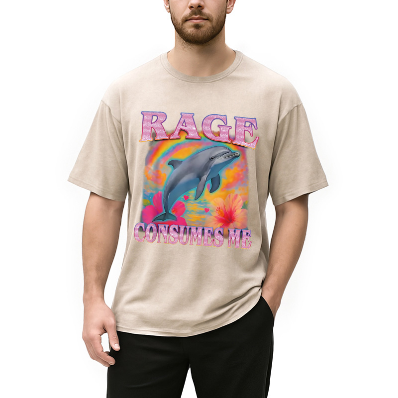 Modecanvas Rage Consumes Me Dolphin Meme Washed T-Shirt