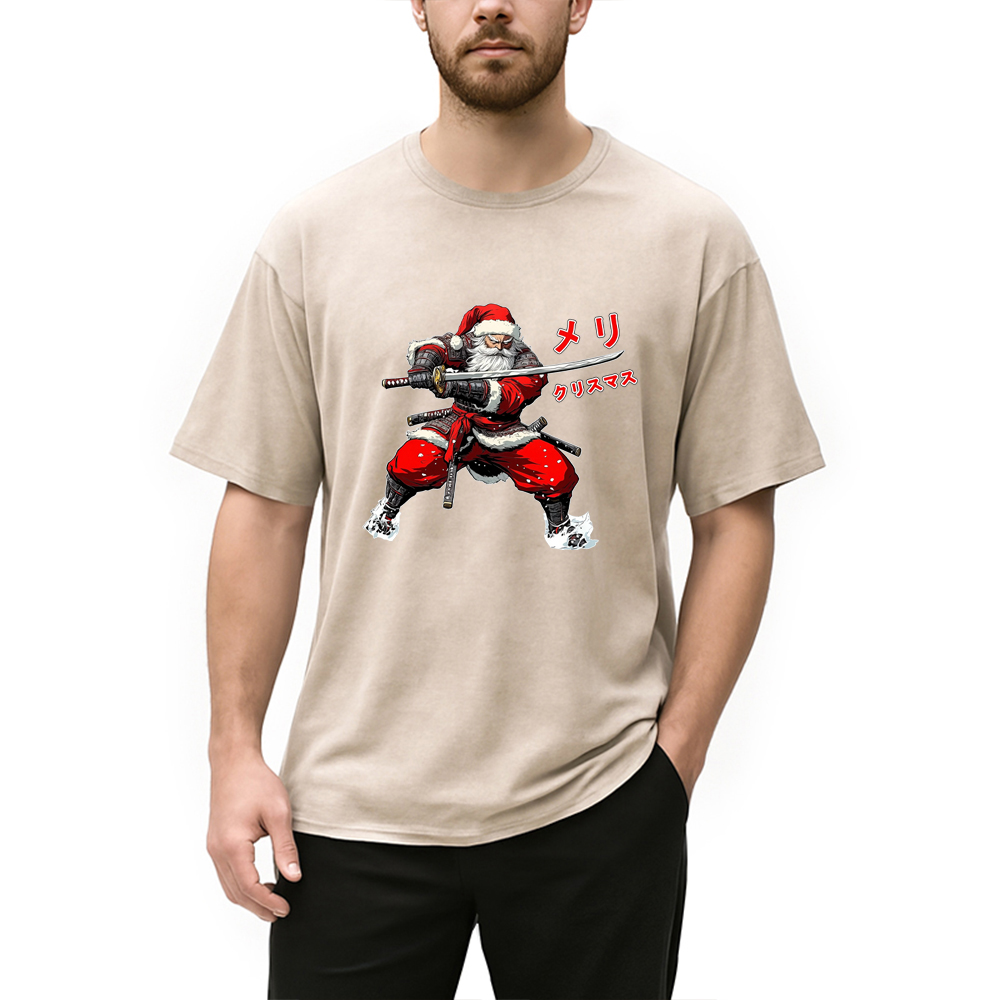 Modecanvas Samurai Santa Christmas Washed T-Shirt