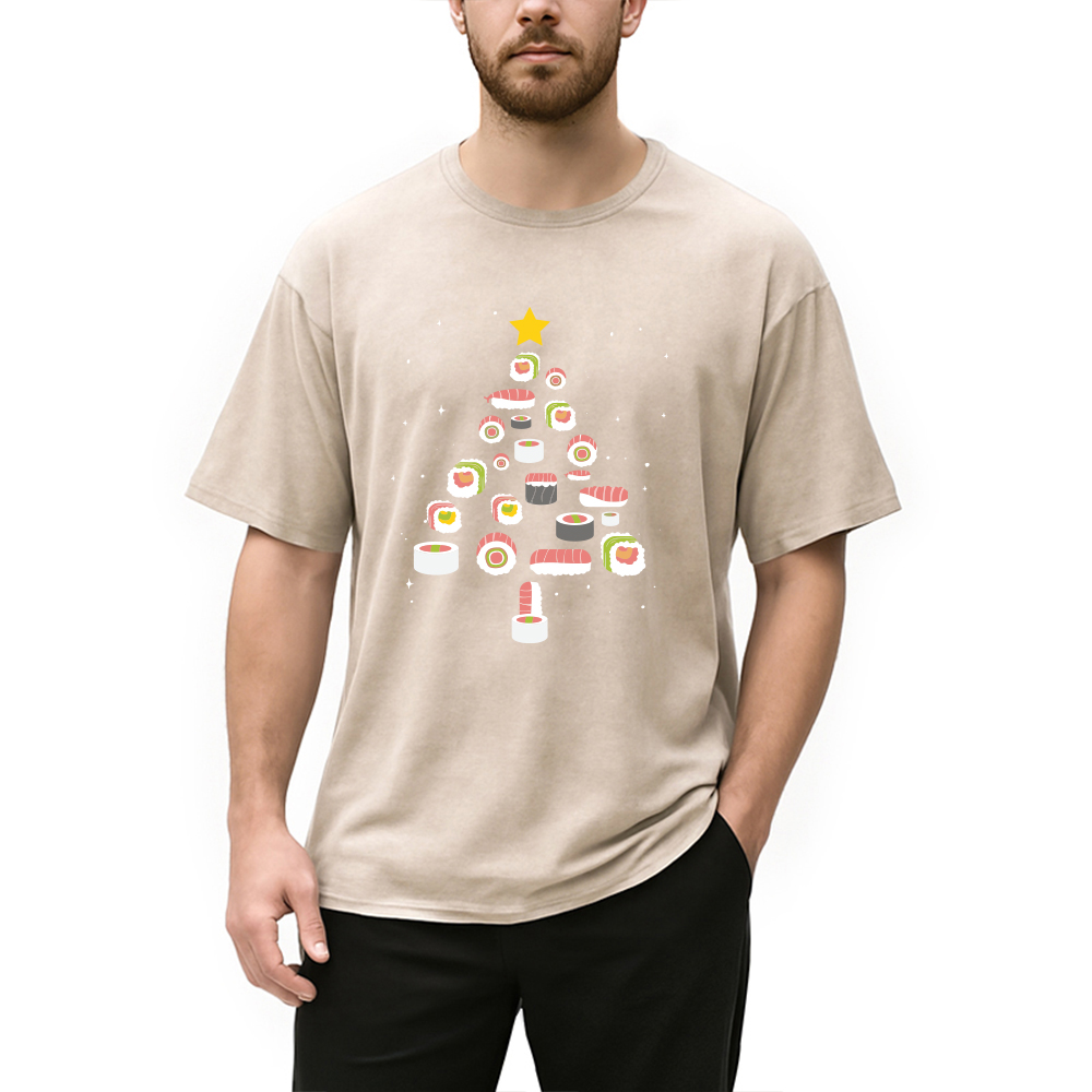 Modecanvas Sushi Christmas Tree Washed T-Shirt