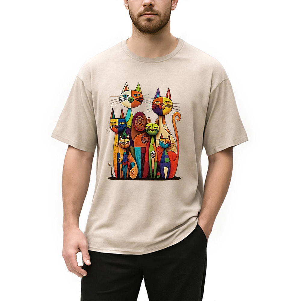 Modecanvas The Da Vinci Cat Family Washed T-Shirt