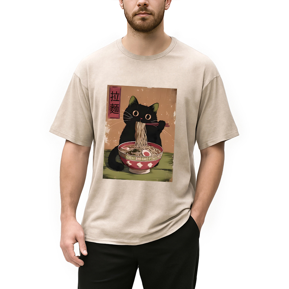 Modecanvas Vintage Japanese Cat Washed T-Shirt