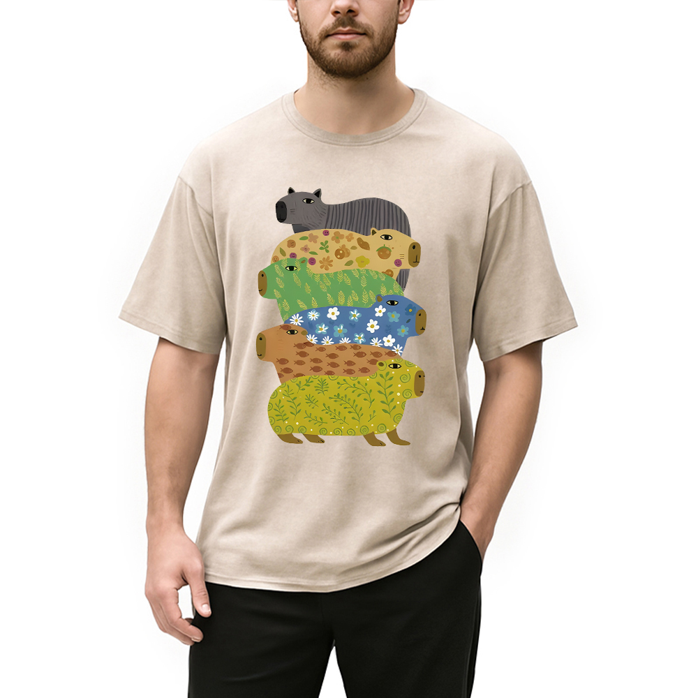 Modecanvas Colorful Capybaras Washed T-Shirt