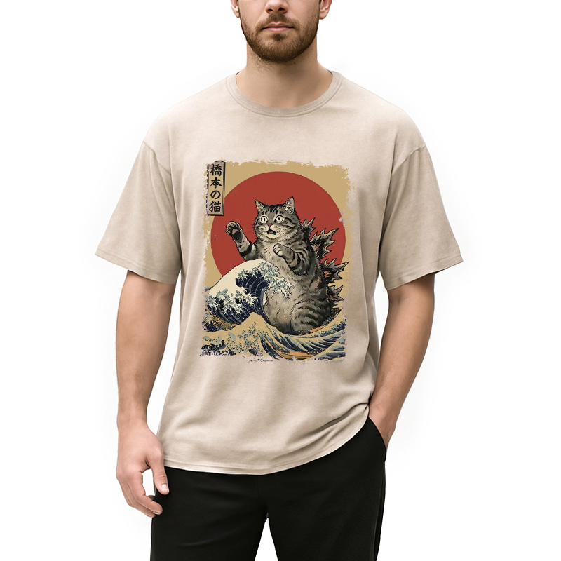 Modecanvas Catzilla Is Causing Destruction Washed T-Shirt