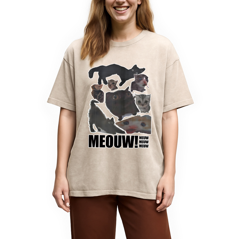 Modecanvas Cats in All Shape Meouw Washed T-Shirt