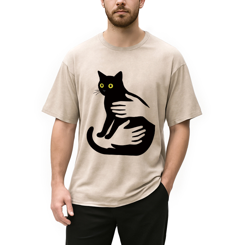 Modecanvas Hug A Black Cat Washed T-Shirt