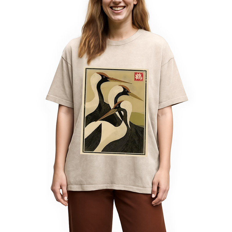 Modecanvas Japanese Crane Vintage Washed T-Shirt