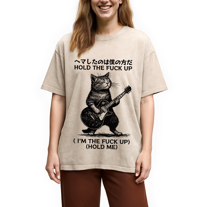 Modecanvas Funny Cat Guitarist Washed T-Shirt