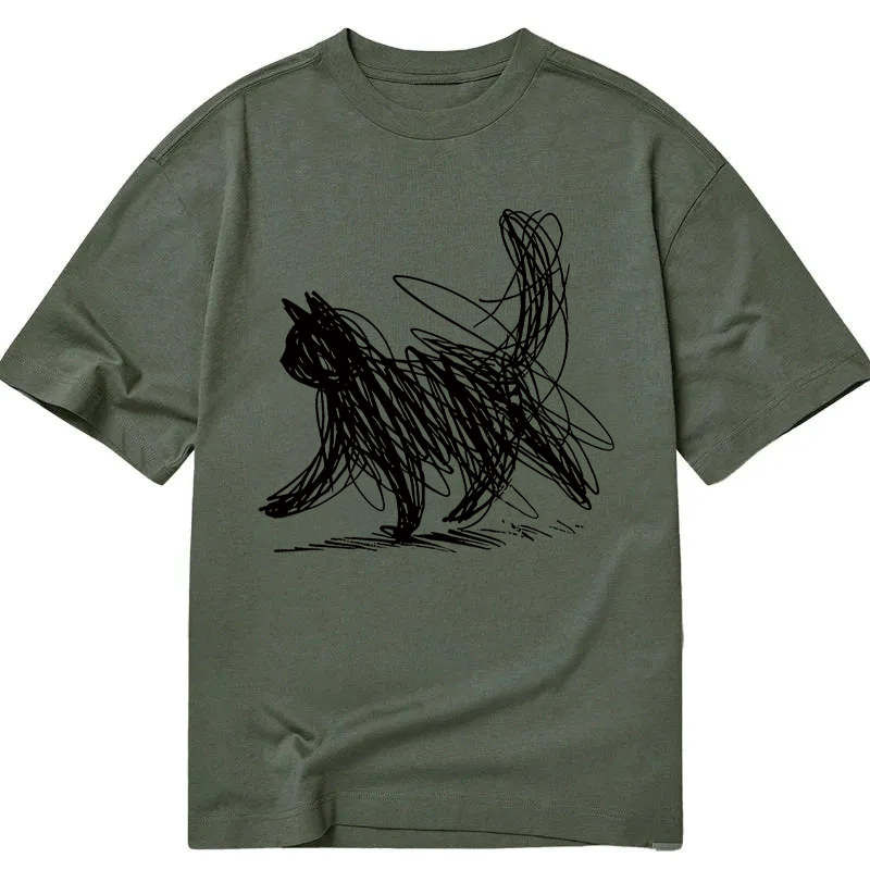 Modecanvas Minimalist Cat Art DTG Printing Classic T-Shirt-modecanvas