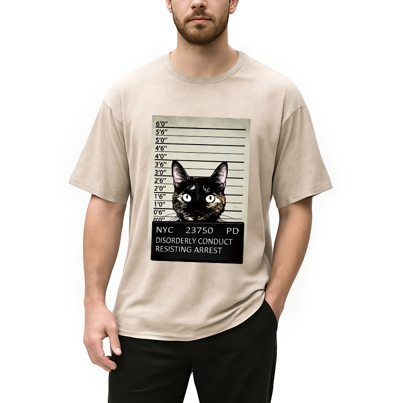 Modecanvas Arrested Black Cat Washed T-Shirt