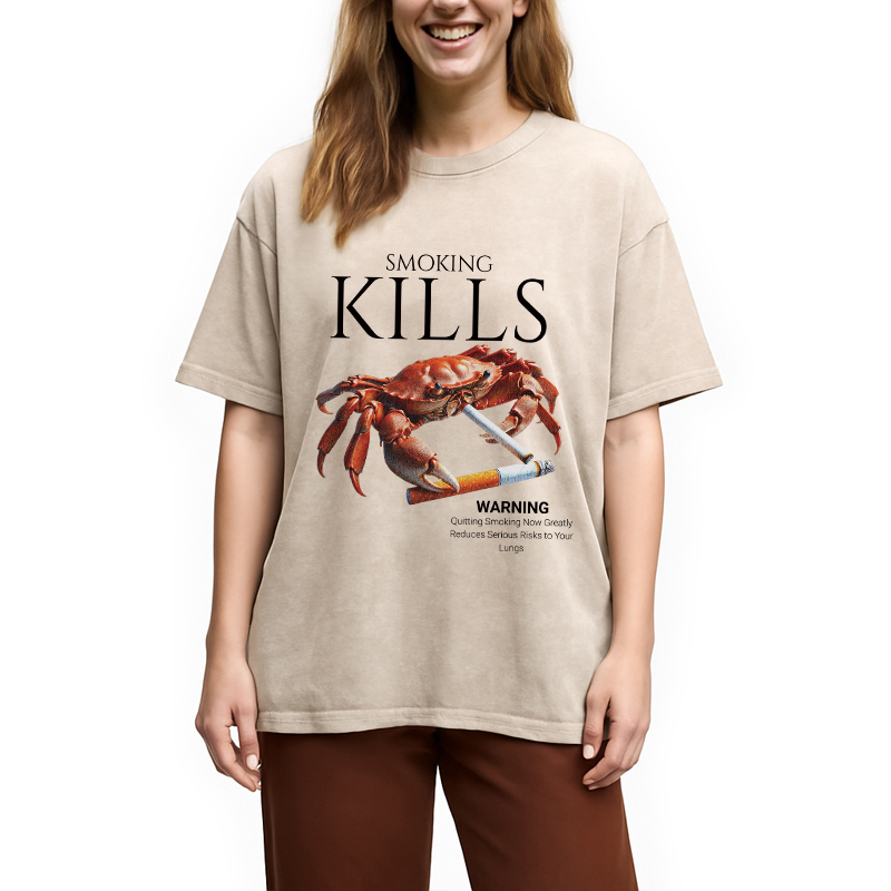 Modecanvas Smoking Kills Crab Washed T-Shirt