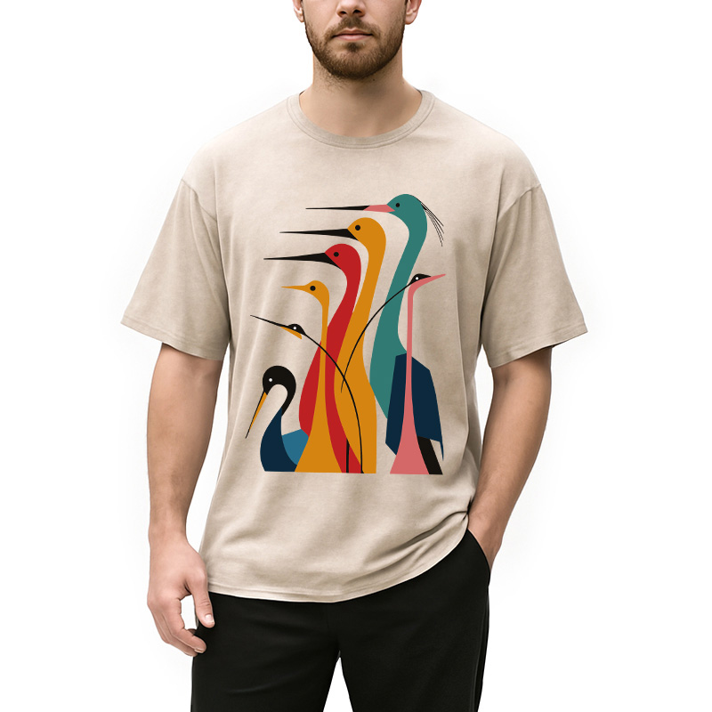 Modecanvas Various Types Of Cranes Washed T-Shirt