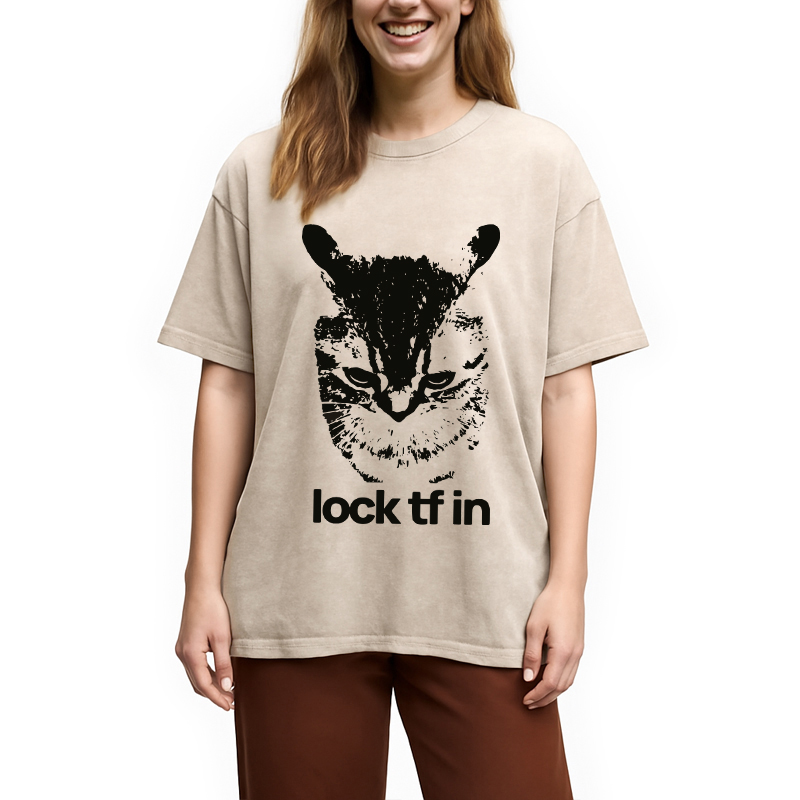 Modecanvas Lock TF In Cat Washed T-Shirt