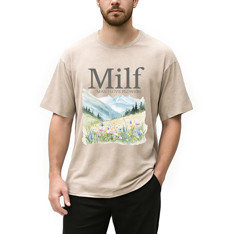 Modecanvas Man I Love Flowers Washed T-Shirt