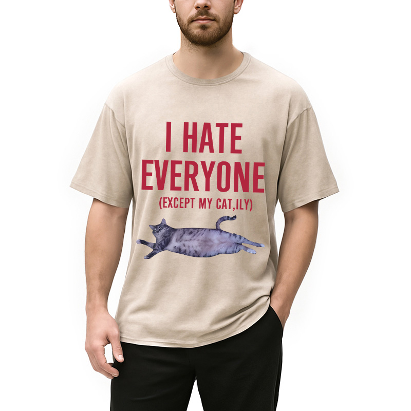 Modecanvas I Hate Everyone Cat Washed T-Shirt