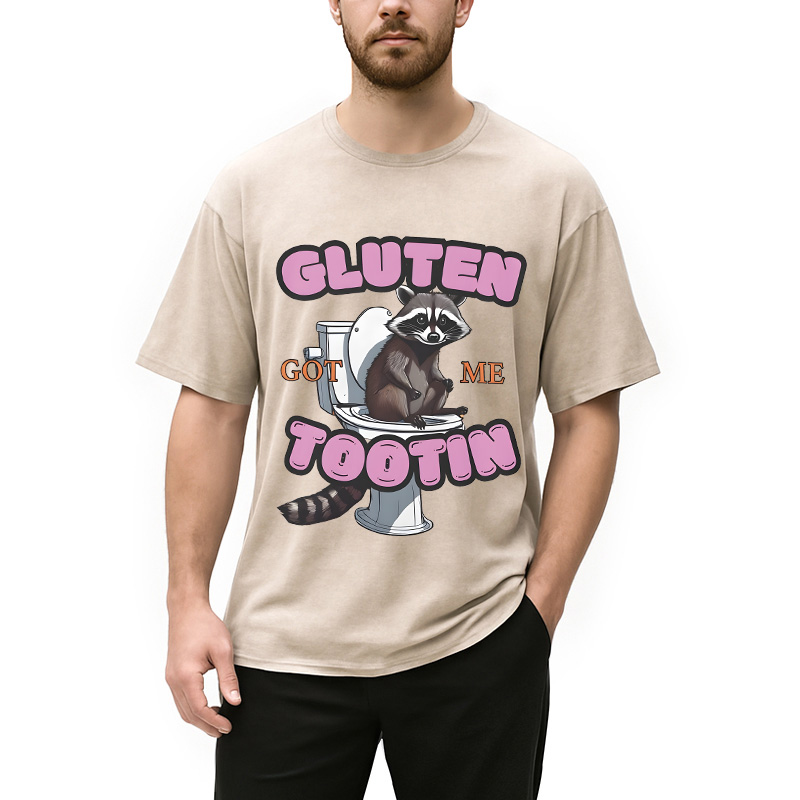 Modecanvas Gluten Got Me Tootin Raccoon Meme Washed T-Shirt
