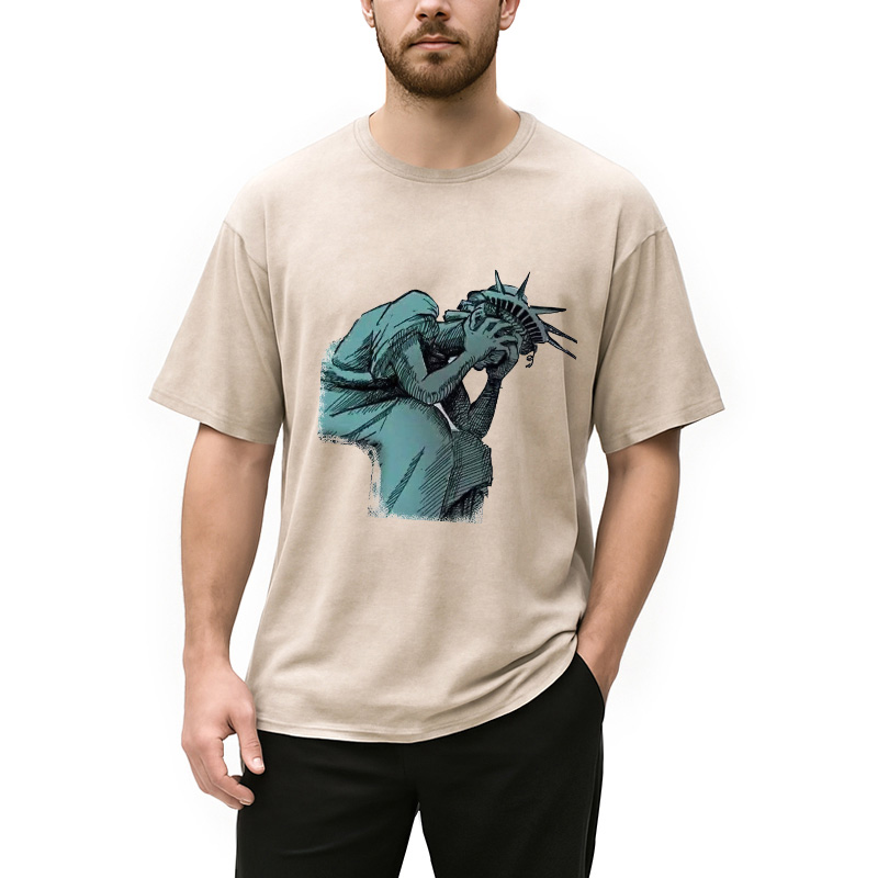 Modecanvas Lady Liberty Flaming Fist Washed T-Shirt