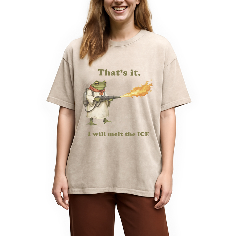 Modecanvas Funny Frog Flamethrower Meme DTG Printing Washed T-Shirt