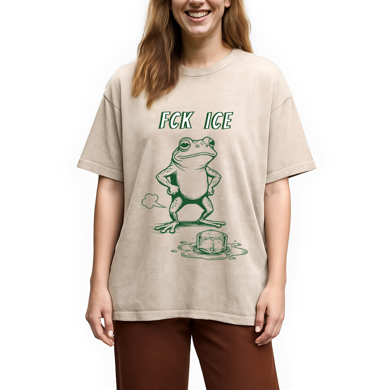 Modecanvas F*ck Ice Frog Meme DTG Printing Washed T-Shirt