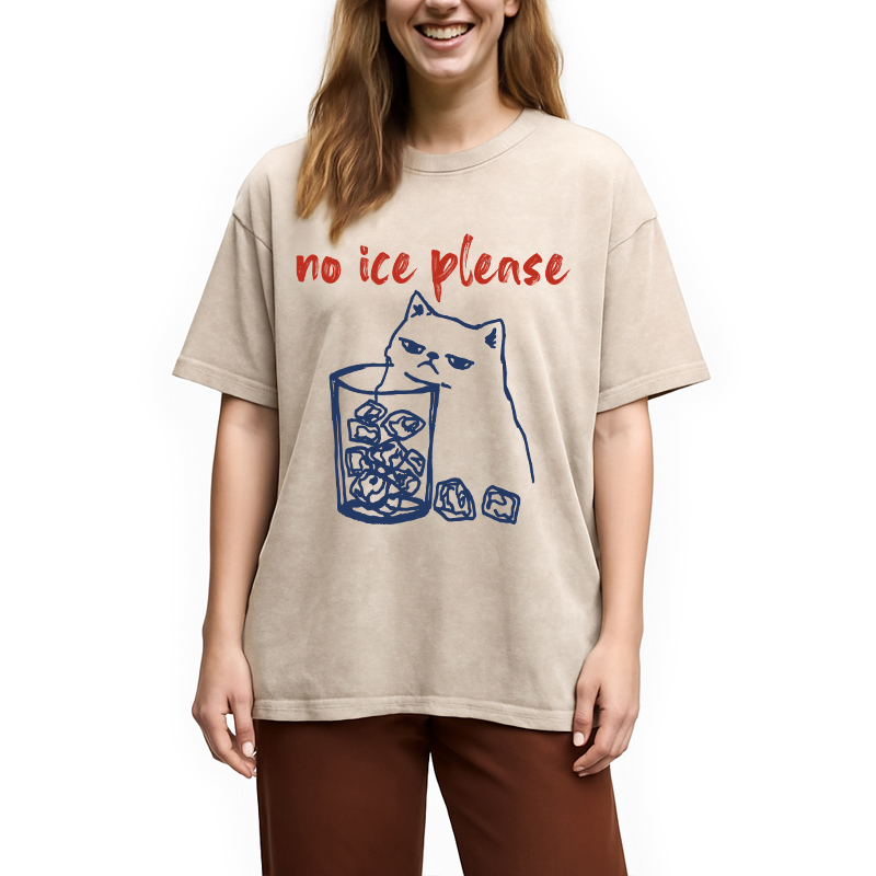 Modecanvas No Ice with Cat DTG Printing Washed T-Shirt